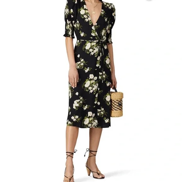Reformation Black Floral Midi Dress